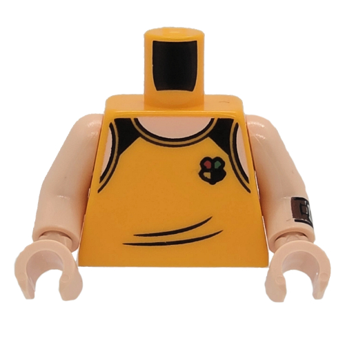 Torso, Tank Top, Black rim, 'DIGGORY' on Back, Reddish Brown Wrist Band print, Light Nougat Arms and Hands Bright Light Orange