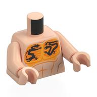Torso, Bare Chest, Black Dragon Tattoo on Bright Light Orange Background print, Light Nougat Arms and Hands Light Nougat