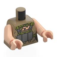 Torso, Olive Backpack, Scarf, Dark Bluish Grey Straps, Harness, Pickaxe print, Light Nougat Arms and Hands Dunkelbeige