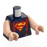 Torso Shirt with Red Suspenders, Silver Clasps, Red/Yellow Superman 'S' Logo Print, Light Nougat Arms and Hands Dark Blue