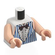 Torso, Dress, Blue Stripes, Black Bowtie, White Ruffles print, Light Nougat Arms and Hands White