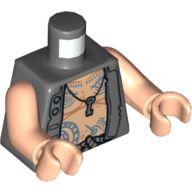 Torso Vest Open over Chest with Tattoos and Key Print, Light Nougat Arms and Hands Dark Bluish Gray