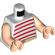 Torso Tank Top, Red Stripes and Belly Button (Navel) Print, Light Nougat Arms and Hands White