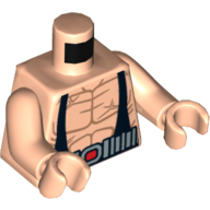 Torso Bare Chest with Muscles, Black Suspenders and Silver Belt / Yellow Hoses on Back Print, Light Nougat Arms and Hands Light Nougat