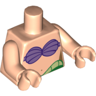Torso Mermaid with Medium Lavender Shell Bra, Navel, and Green and Yellow Waist Print, Light Nougat Arms and Hands Light Nougat