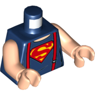 Torso Shirt with Muscles, Suspenders and Red and Yellow Superman 'S' Logo Print, Light Nougat Arms and Hands Dark Blue