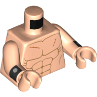 Torso Bare Chest with Muscles and 3 Scars Print, Light Nougat Arms and Hands with Black Cuffs Print Light Nougat