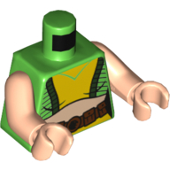 Torso Crop Top, Black Lines, Yellow Front, Brown Utility Belt Print, Light Nougat Arms and Hands Bright Green