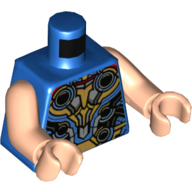 Torso Armor, Gold, Silver, and Black Panels and Circles Print, Light Nougat Arms and Hands Blue