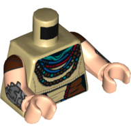 Torso Tunic, Reddish Brown Belt, Red, Green, and Reddish Brown Bead Necklaces Print, Light Nougat Arms and Hands with Reddish Brown Sleeves and Dark Bluish Gray Bracelets Print Beige