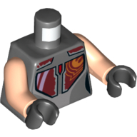 Torso Armor Plates with Red, Orange and Silver Print (Sabine Wren), Light Nougat Arms, Black Hands Dunkelblaugrau