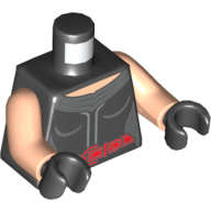 Torso Dress with 2 Silver Vertical Lines and Red Belt with Buckle Print, Light Nougat Arms, Black Hands Schwarz