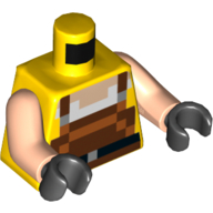 Torso Pixelated Overalls, Reddish Brown and Dark Orange Squares Print, Light Nougat Arms, Black Hands Gelb