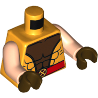 Torso Muscles with Dark Brown Center and Red Belt with Buckle Print, Light Nougat Arms, Dark Brown Hands Bright Light Orange