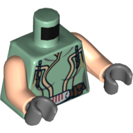 Torso Jumpsuit with Belt Print (Satele Shan), Light Nougat Arms, Dark Bluish Gray Hands Sand Green