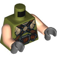 Torso Vest with Fur Collar, Straps and Buckles Print, Light Nougat Arms, Dark Bluish Gray Hands Olive Green