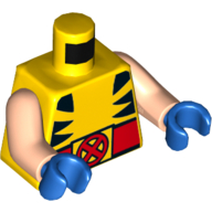 Torso Bodysuit, Black Animal Stripes and Red Belt with Red 'X' on Yellow Buckle Print (Wolverine), Light Nougat Arms, Blue Hands Gelb