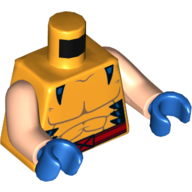 Torso Muscles with Blue Trim and Red Belt with Buckle Print (Wolverine), Light Nougat Arms, Blue Hands Bright Light Orange
