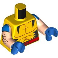 Torso Muscle Outline, Black Triangles, Red Belt with X Print, Light Nougat Arms with Blue Triangles and Hair Print, Blue Hands Gelb