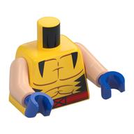 Torso Muscle Outline, Black Triangles, Red Belt with X Print, Light Nougat Arms, Blue Hands Yellow