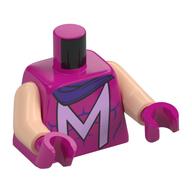 Torso Muscles Outline, Dark Purple Cape Top, Lavender 'M' print, Light Nougat Arms, Magenta Hands Magenta