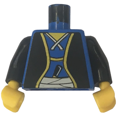 Torso Samurai Robe, Sash and Dagger Print (Shogun), Black Arms, Yellow Hands Blau