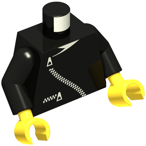 Torso Jacket with Curved Zipper and Pocket Print, Black Arms, Yellow Hands Schwarz