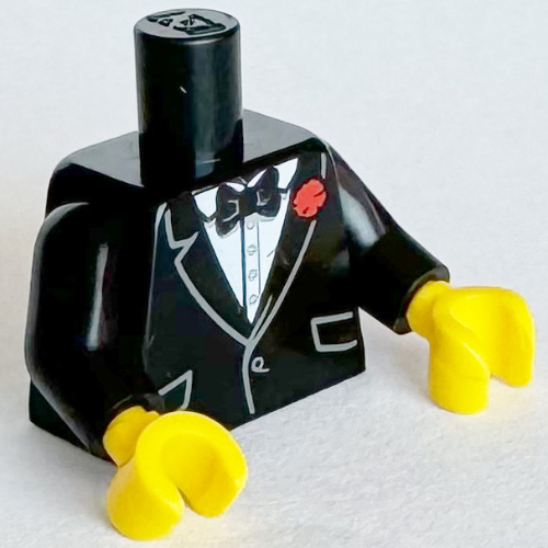 Torso Jacket, White Shirt, Black Bow Tie, Red Flower print, Black Arms, Yellow Hands Black