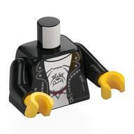 Torso Leather Jacket, White Trim, White Shirt with Bulldog print, Black Arms, Yellow Hands Schwarz