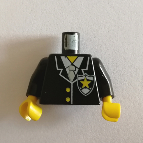 Torso Suit Jacket with Yellow Police Star Badge Print, Black Arms, Yellow Hands Black