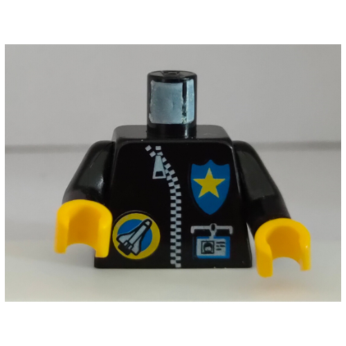 Torso Space Port Logo, Zipper, ID and Police Star Print, Black Arms, Yellow Hands Schwarz