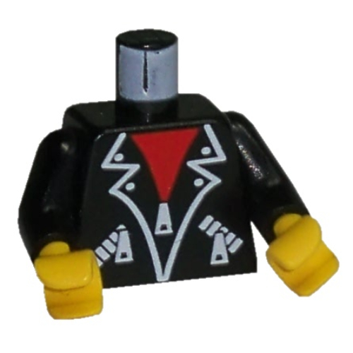 Torso Leather Jacket, Zipper, Red Neck Print, Black Arms, Yellow Hands Schwarz