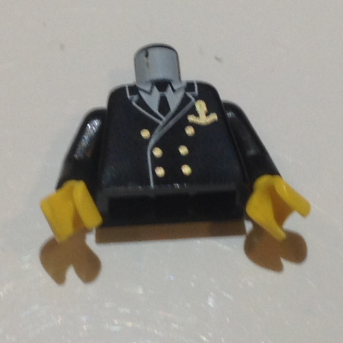 Torso Boat Captain, Suit Double Breasted and Gold Anchor Logo Print, Black Arms, Yellow Hands Schwarz