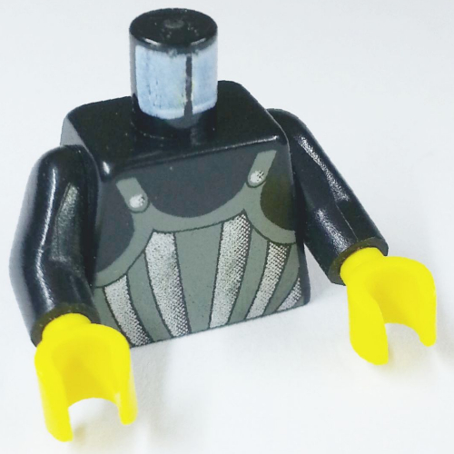 Torso Armor, Dark Gray with Silver Stripes Print (Fright Knights), Black Arms, Yellow Hands Schwarz