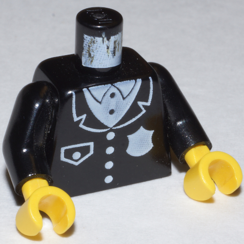 Torso Jacket, Police Uniform with White Badge and Pocket Print, Black Arms, Yellow Hands Schwarz