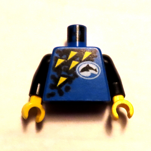 Torso Wetsuit with Divers Dolphin Logo and Yellow Triangles Print, Black Arms, Yellow Hands Blue