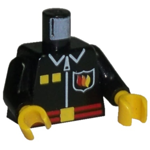 Torso Fire Flame Badge, Red Belt, Zipper and Collar Print, Black Arms, Yellow Hands Schwarz
