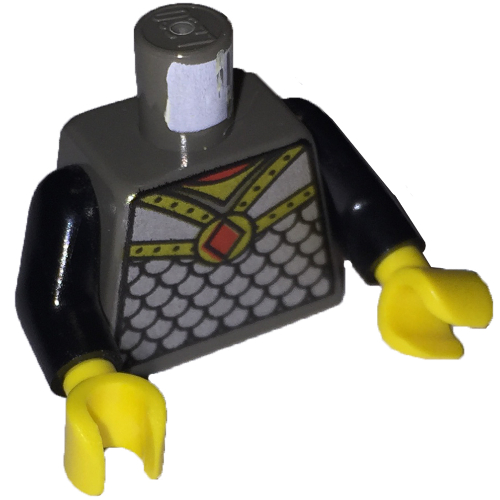 Torso Armor, Scale Mail with Red Diamond Amulet Print, Black Arms, Yellow Hands Dunkelgrau