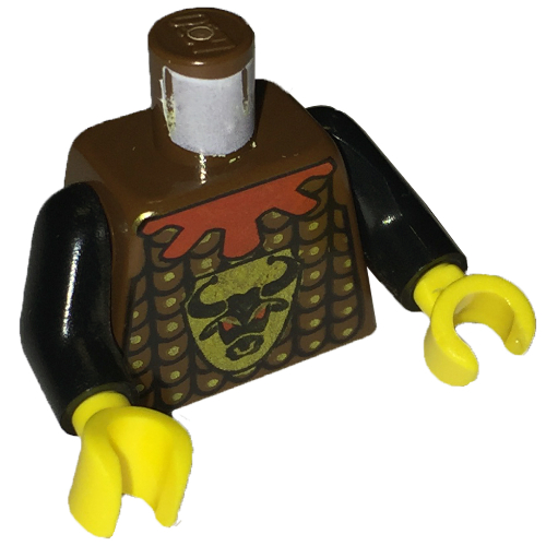 Torso Armor, Studded with Bull's Head and Red Collar Print, Black Arms, Yellow Hands Brown