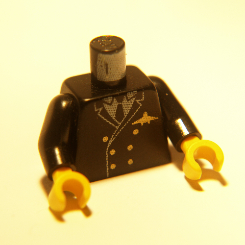Torso Suit Jacket, Double Breasted, Tie, Gold Buttons and Airplane Pilot Logo Pin Print, Black Arms, Yellow Hands Schwarz