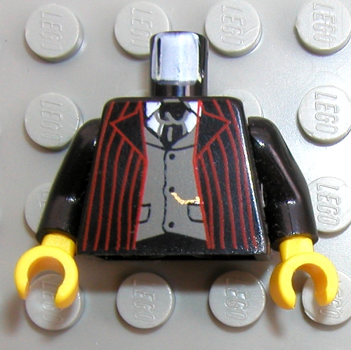 Torso Suit Jacket with Dark Red Stripes, Gray Vest and Tie, Gold Fob Print, Black Arms, Yellow Hands Black
