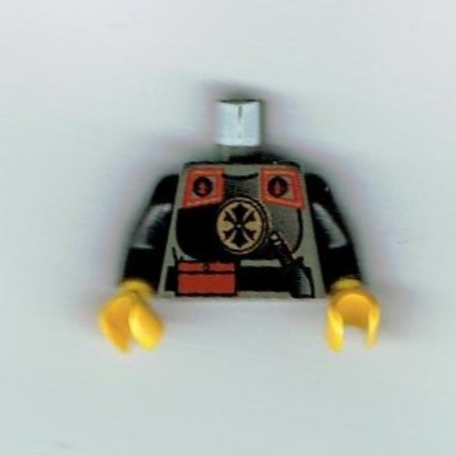 Torso Armor, Chinese Guard, Pouch and Knife on Belt Print, Black Arms, Yellow Hands Dark Gray
