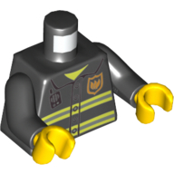 Torso Fire Uniform, Badge, Stripes and Radio Print, Black Arms, Yellow Hands Schwarz