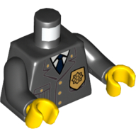 Torso Jacket with Pocket and Gold Police Badge, Blue Tie Print, Black Arms, Yellow Hands Black