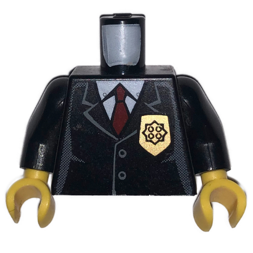 Torso Jacket with Pocket, Gold Police Badge and Red Tie Print, Black Arms, Yellow Hands Black
