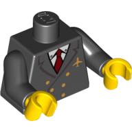 Torso Double Breasted Suit with Gold Buttons and Airplane Logo Pin, Red Tie Print, Black Arms, Yellow Hands Schwarz
