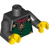 Torso Dark Green Front Panel and Gold Spider Necklace Print, Black Arms, Yellow Hands Black