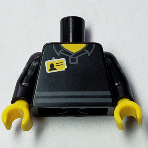 Torso Shirt with Light Bluish Gray Stripes and Staff Namebadge Print, Black Arms with Light Bluish Gray Stripes Print, Yellow Hands Schwarz