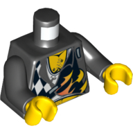 Torso Shirt with Black and White Checks, Flames, Chest Hair / Skull on Back Print, Black Arms, Yellow Hands Schwarz