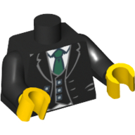 Torso Jacket and Vest with Buttons and White Shirt and Green Tie Print, Black Arms, Yellow Hands Black